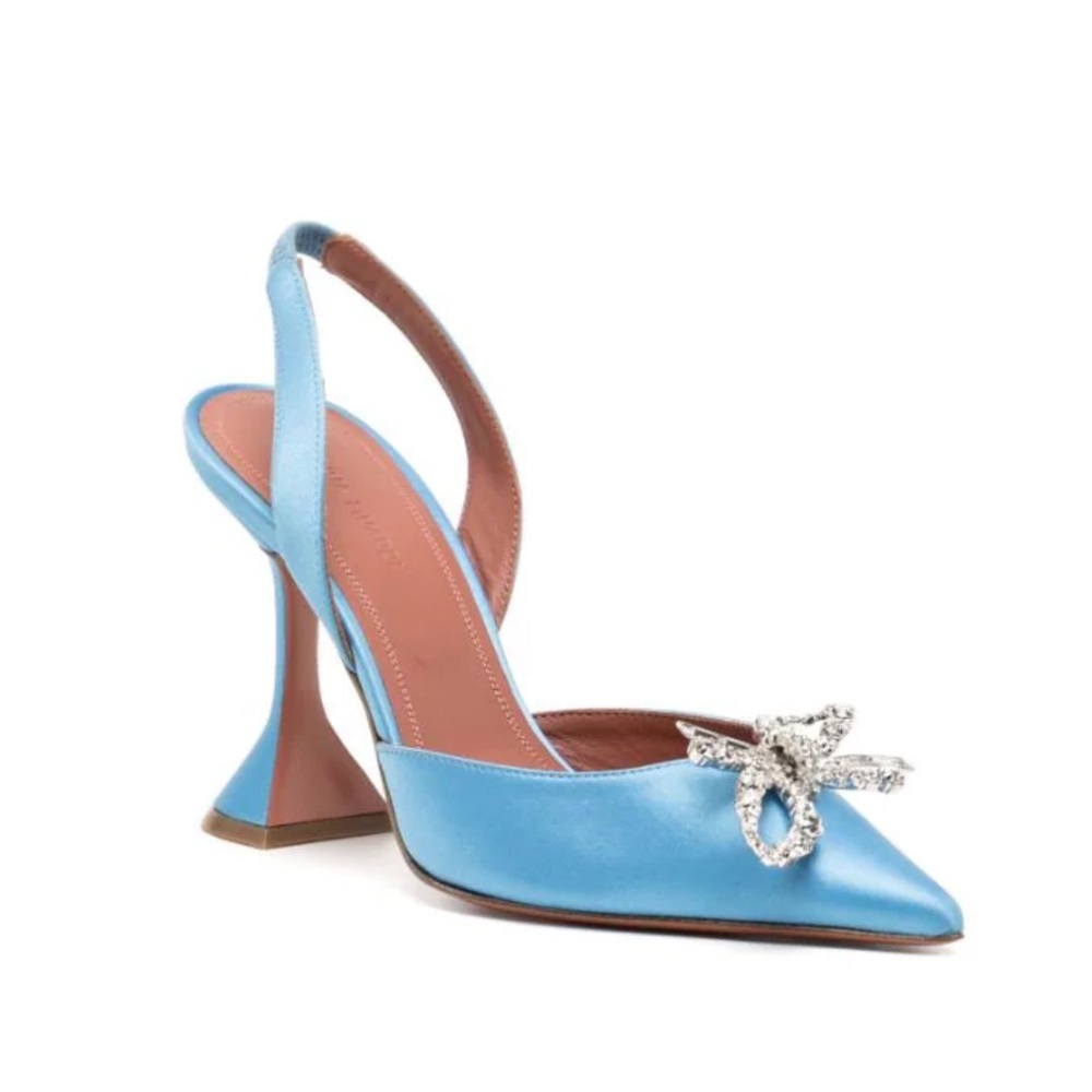 Amina Muaddi blue bow heels